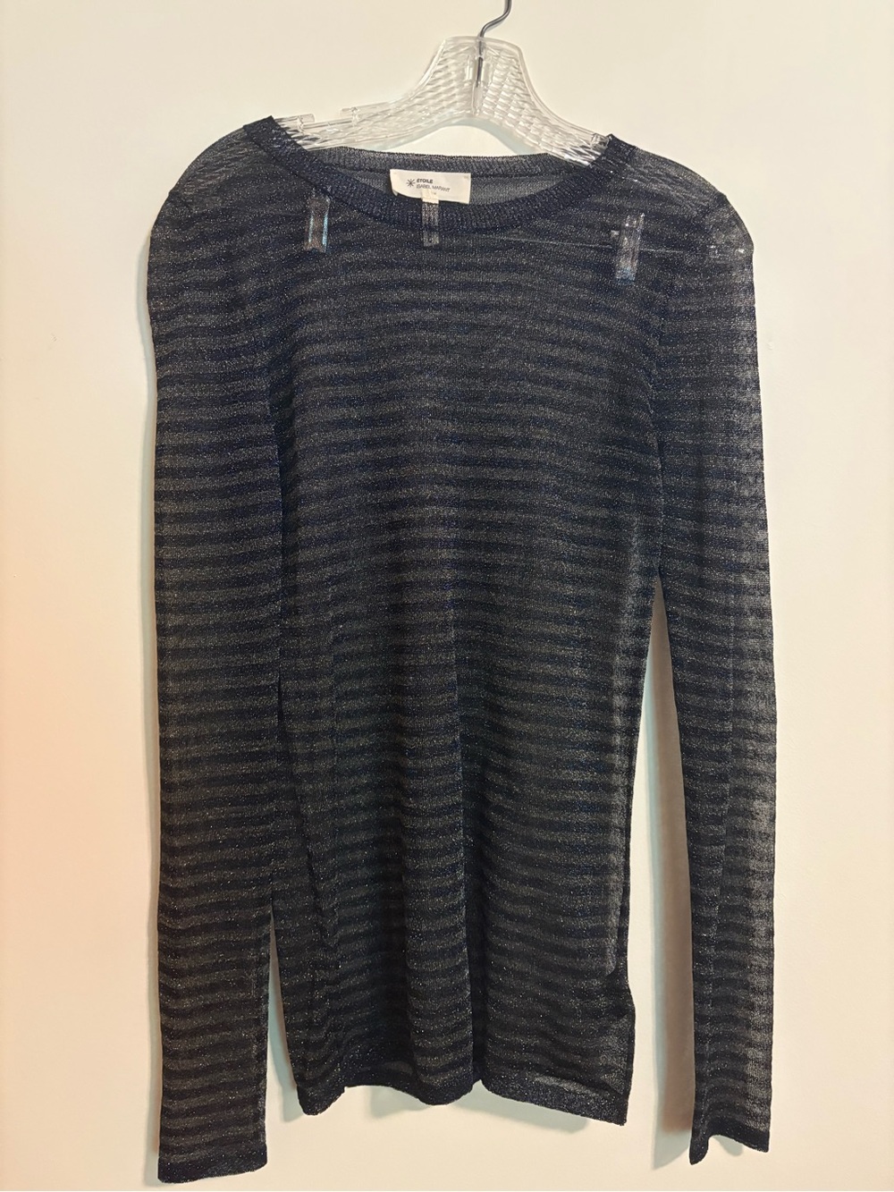 Étoile Isabel Marant Sheer Metallic Knit Long Sleeve Top Striped Size 2